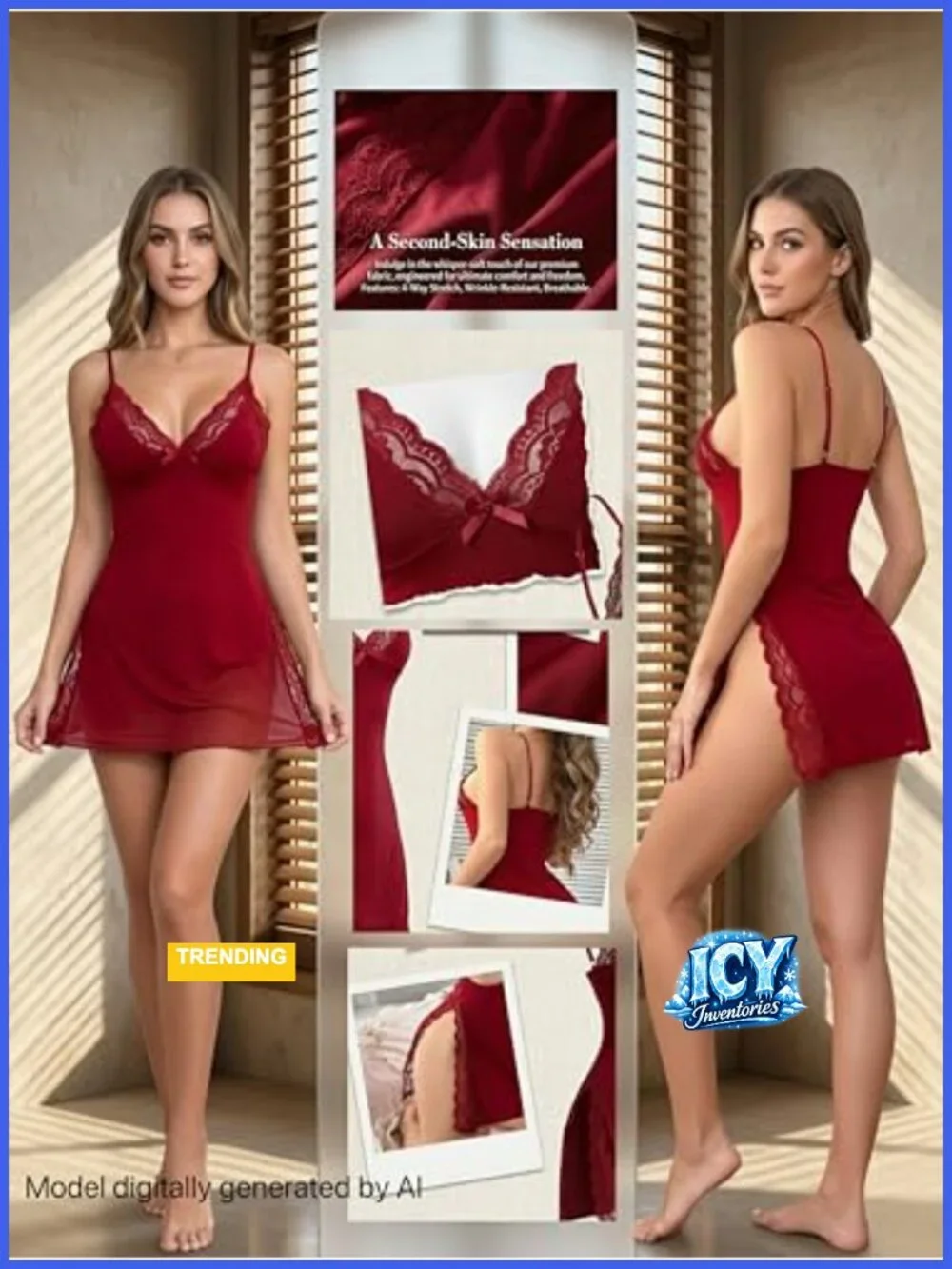 Women's Lace Babydoll Chemise Silky Stretch Sleepwear